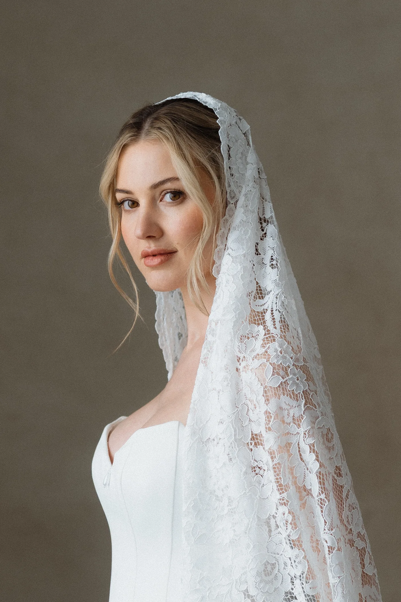 Bridal portrait with a delicate lace veil