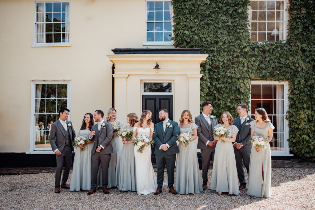 group photo of groomsmen and bridesmaids