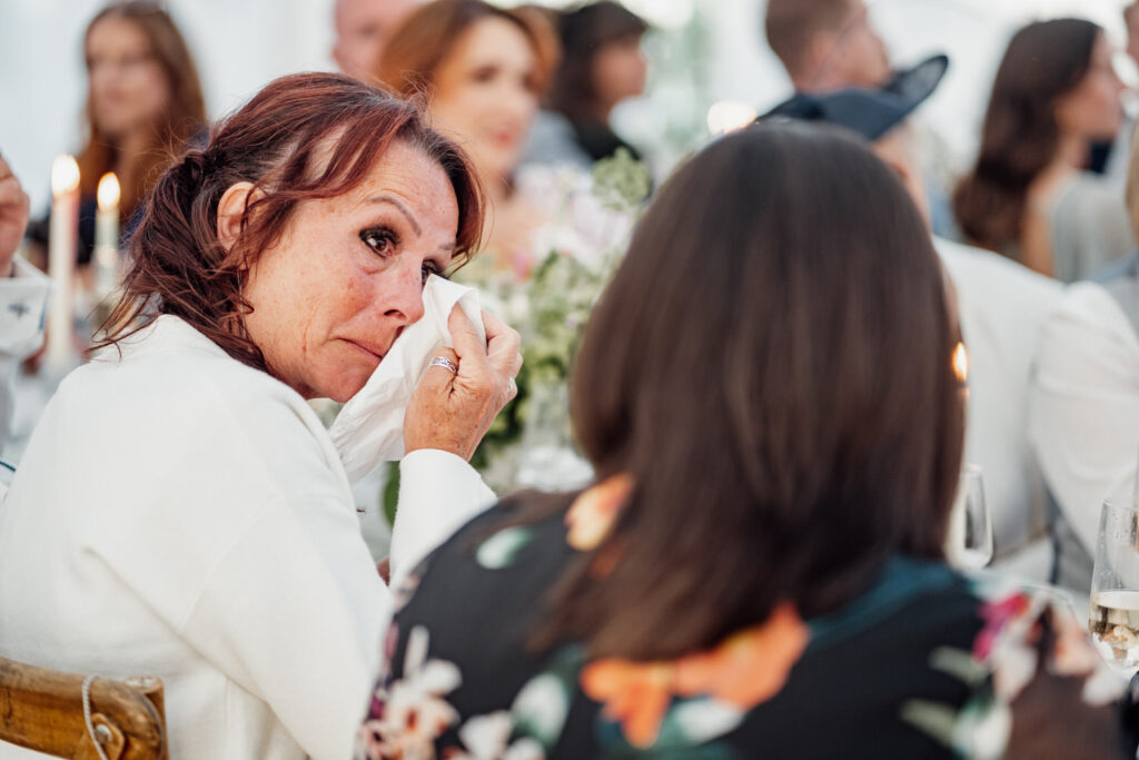 guest crying at wedding speech