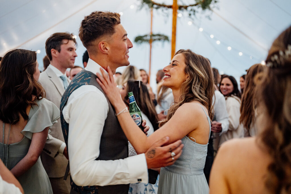 couple dancing in wedding marquee